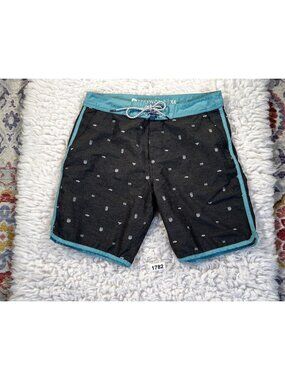 Freeworld 34 Mens Board Shorts Med Swim Trunks Back Pockets Aztec Gray Drawstrin